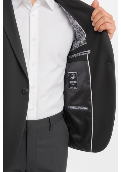 Erkek Tek Düğme Slim Fit Takım Elbise - Şık Ofis ve Davet Kombini Siyah