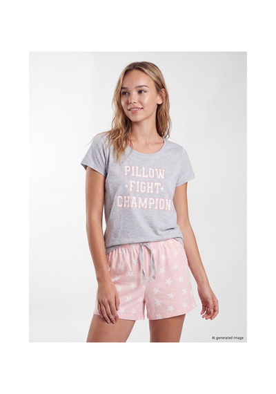 Lcw Dream Pembe Baskılı Kadın Şortlu Pijama Takımı