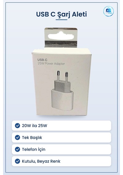 Usb C Şarj Aleti 20w İla 25w Tek Başlık Telefon İçin Kutulu Hızlı