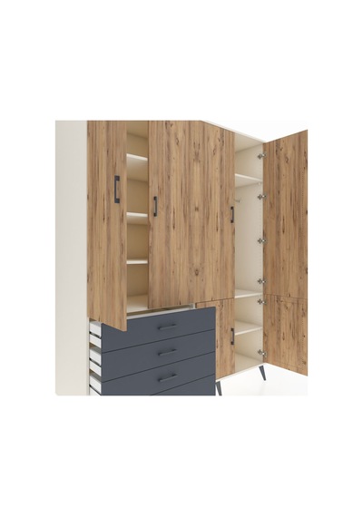 Kronos Gardrop 7 Raflı 4 Çekmeceli Tek Askılı 176x59x221 Aytaşı-çam/antrasit Çam/antrasit Kronos Gardrop 7 Raflı 4 Çekmeceli Tek Askılı 176x59x221 Aytaşı-çam/antrasit Çam/antrasit