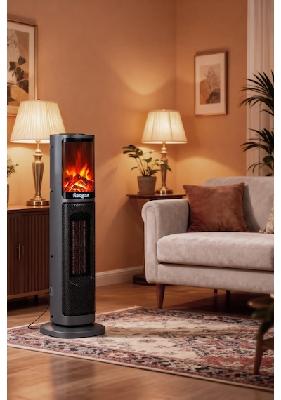 Hoogar German 2075 L Grey Oben Seri Oled Şömineli Ekran Dijital Kule Tipi Turbo Hızlı Isıtıcı