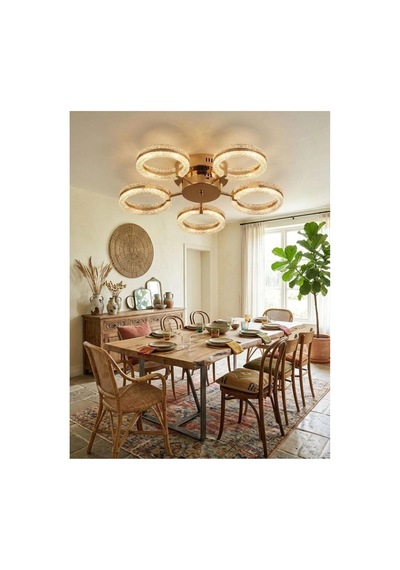 LumiaLighting Aurea Model Gold Kumandalı 5"li Ledli 3 Renk Modu Kristal Salon Mutfak Yatak Çocuk Odası Avize