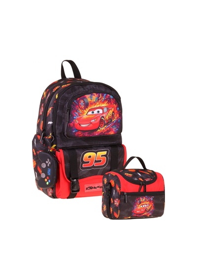Kaukko Kids Rust Eze Erkek Çocuk Kırmızı - Siyah İlkokul Sırt Çantası Ve Beslenme Çanta Seti - Setkk-l5399b