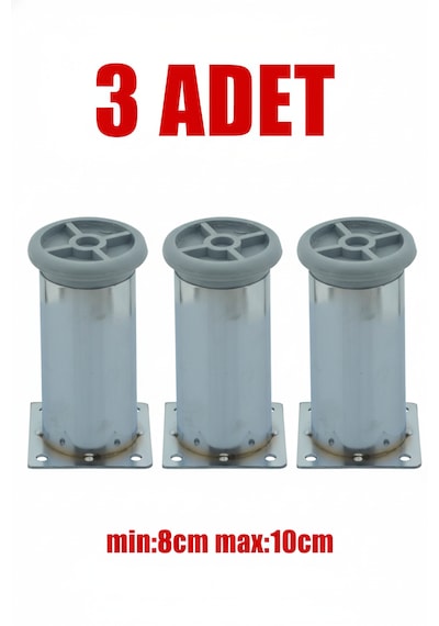 Ludıa Metal Ayarlanabilir 3 Adet Mobilya Ayağı Metal Tablalı 8cm Gri