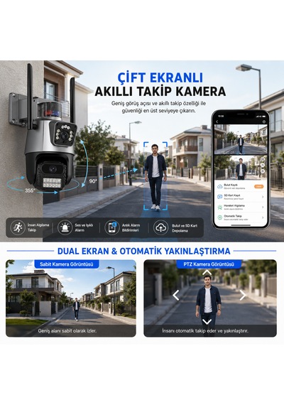 Ultratekno Ic-d9 8mp Çift Lens Ptz Akıllı Wifi Güvenlik Kamerası