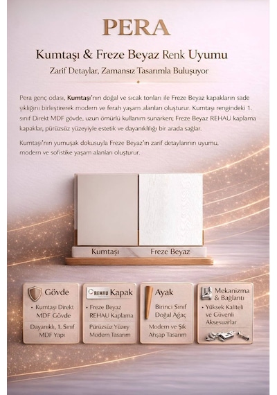 Pera 3 Kapaklı Dolap Kumtaşı Renk Mdf Gürgen Ağacı Ayaklı Diğer