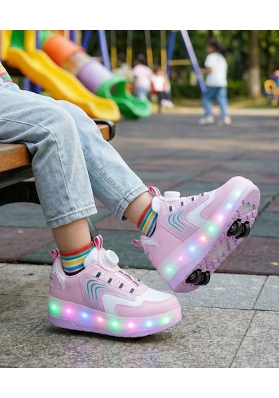 Kız Çocuk Patenli Işıklı Rahat Spor Ayakkabı&yeni Model Tarz Patenli Kaykay Tekerlekli Lila Pembe