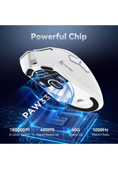 R1 59g Superlıght Fare, Pixart Paw3311 Oyun Sensörü, Bt/2.4g Kablosuz/kablolu Oyun Faresi, 18000'e Kadar 6 Ayarlanabilir Dpı, 65 Saat Pil Beyaz