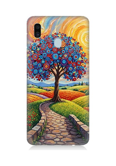 Samsung Galaxy A20 Uyumlu Masalsı Renkli Yolculuk Ağacı Desenli Silikon Kılıf Çok Renkli