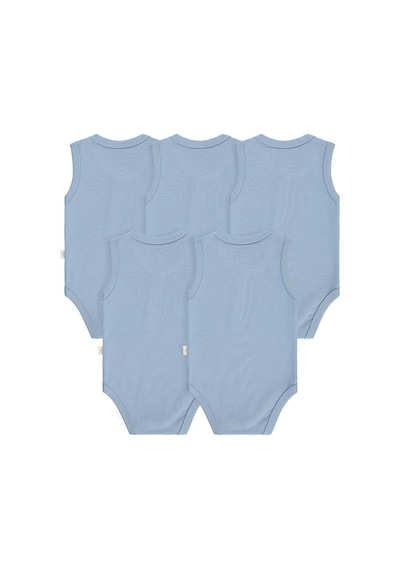 Civil Baby Organik 5 Li Sıfır Kol 3-9 Ay Çıtçıtlı Badi - Mavi