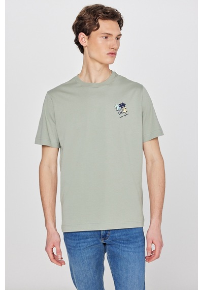 %100 Pamuk Regular Fit Normal Kesim Bisiklet Yaka Logo Detaylı Tişört Turquoise-l2610014306