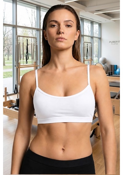 İpeksi Collection İp Askılı Pamuklu Çıkarılabilir Pedli Büstiyer Bralet - Sporcu Yarım Atlet Beyaz Kum