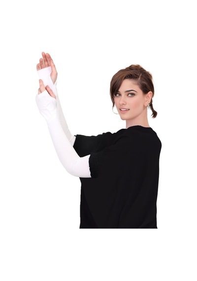 Sonbaharmoda Parmak Geçmeli Penye Esnek Likralı Kolluk 1 Çift Beyaz Unisex Beyaz