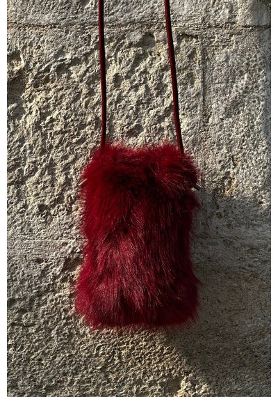 Mollycrush Kadın Askılı Peluş Bordo Çanta Kürk Postacı Model Bordo