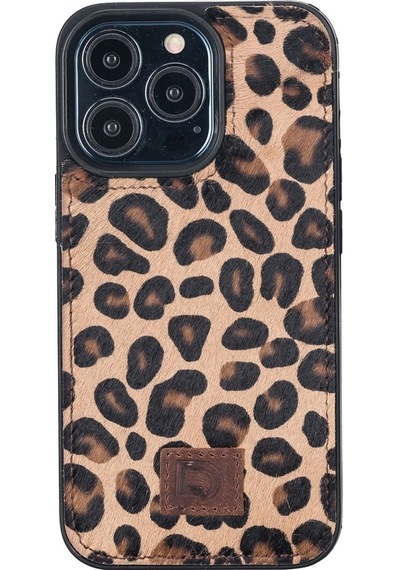Apple Uyumlu iPhone 13 Pro Deri Cüzdanlı Kılıf Leopar Desen