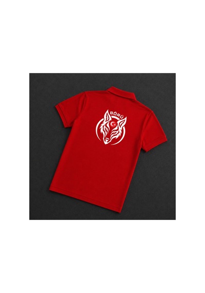 Dafri Börü Baskılı Polo Yaka %100 Pamuklu T-shirt Kırmızı