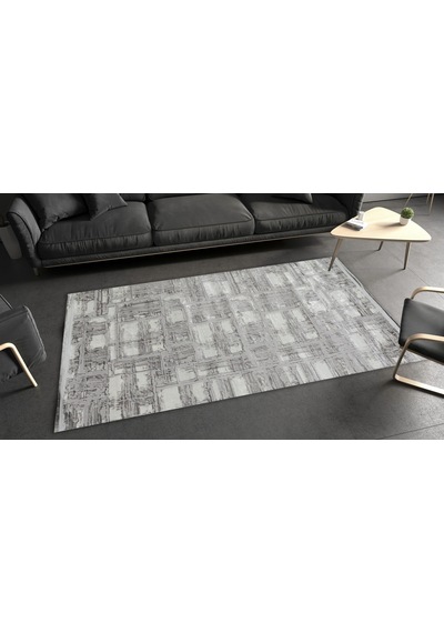 Sultan Zen Taş Desen Gri Modern Akrilik Makine Dokuma Salon Halısı - 6711-940 Beyaz