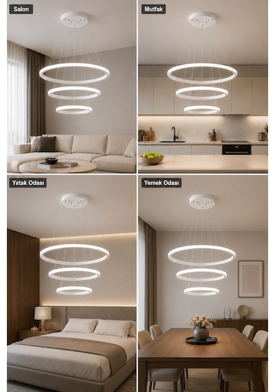 Rizon 3 Lü Led Sarkıt Avize 3 Renk Kumandalı Beyaz