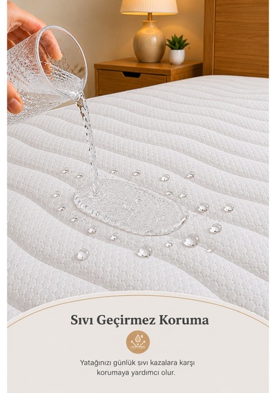 Kapitoneli Fitted Bazalı Sıvı Geçirmez Yatak Alez Koruyucusu Beyaz Beyaz