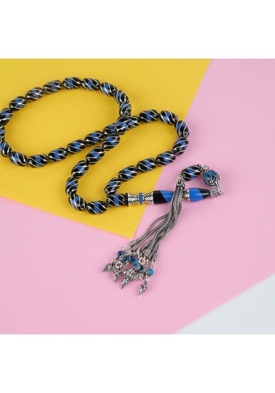 Erzurum Oltu 925ayar Gümüş Püskül Çeşmibülbül Katalin İşleme Nakkaş İmame Kapsül Kesim 7.5x12mm Tesbih - Yusuf Akansel Usta El İşi Gümüş - Siyah