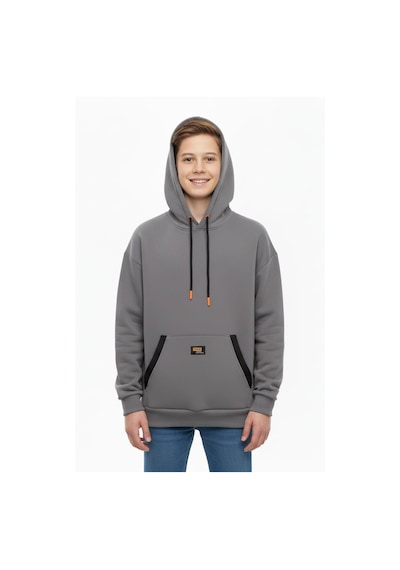 Kapüşonlu Kanguru Cepli 2 İplik Mevsimlik Erkek Çocuk Sweatshirt-90940 Füme