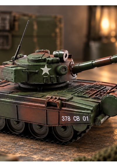 Dekoratif Metal Askeri Tank Maketi Yeşil Kamuflajlı Retro Koleksiyonluk Tank Biblo Koyu Yeşil