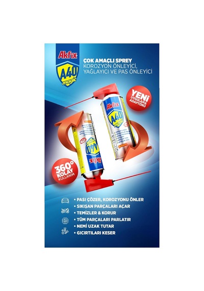 Akfix A40 Magıc Pas Sökücü Nemi Engeller Gıcırtıları Keser Korozyonu Önler Yağlar İki Fonksiyonlu Başlık 400 Ml 1 Adet Akfix A40 Magıc Pas Sökücü Nemi Engeller Gıcırtıları Keser Korozyonu Önler Yağlar İki Fonksiyonlu Başlık 400 Ml 1 Adet
