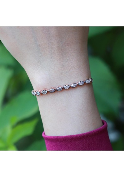 Elmas Montür Asansörlü Rose Gold Kaplama Gümüş Su Yolu Bileklik Gümüş
