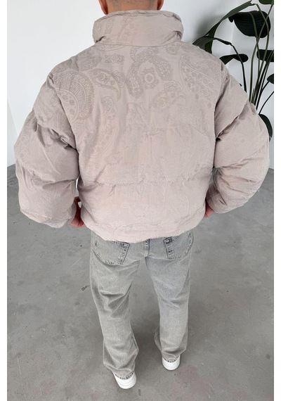 Taş Etnik Kabartma Detay Oversize Puffer Mont Taş