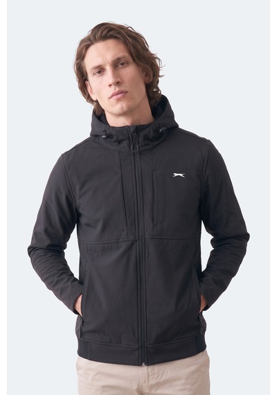 Slazenger Crest I Erkek İçi Polarlı Rüzgar Ve Su Geçirmez Softshell Siyah Mont & Kaban