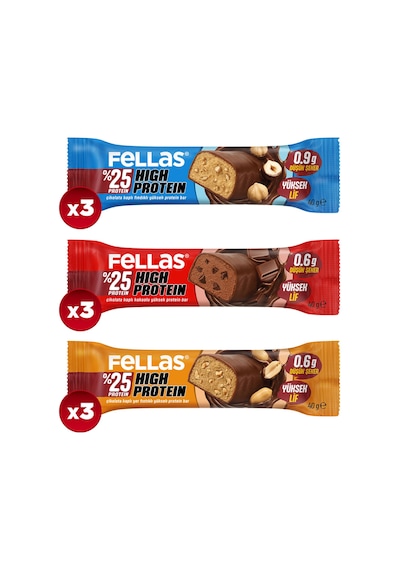 Fellas Çikolata Kaplı Yüksek Protein Bar 40g Karma Kutu 3 X 3