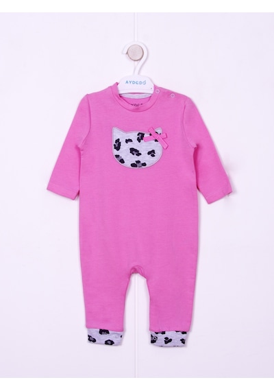 Kidaxi Nakışlı Patiksiz Pamuklu Pembe Bebe Tulum Pembe