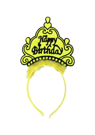 Parti Happy Birthday Yazılı Neon Sarı Renk Doğum Günü Tacı