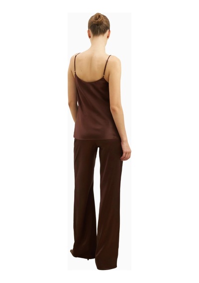 Because Of Alice Formal Satin Straight Leg Trousers Saten Düz Paça Kadın Pantolon Koyu Kahverengi