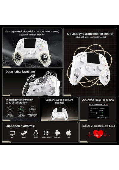 Rg G01 Akıllı Ekranlı Kablosuz Oyun Kolu Beyaz - 2.5d Hd Ekran Purple Kirin Kapasitif Joystick Çift Modlu Manyetik Hall Tetik Mekanik Abxy Nabız Ölçer Pc Switch Android İos Uyumlu Gamepad Rg G01 Akıllı Ekranlı Kablosuz Oyun Kolu Beyaz - 2.5d Hd Ekran Purple Kirin Kapasitif Joystick Çift Modlu Manyetik Hall Tetik Mekanik Abxy Nabız Ölçer Pc Switch Android İos Uyumlu Gamepad