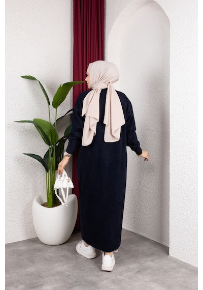 Hira Life Fashion Kadın Şal Yaka Uzun Triko Ve Sakallı Tüylü Hırka Lacivert Lacivert