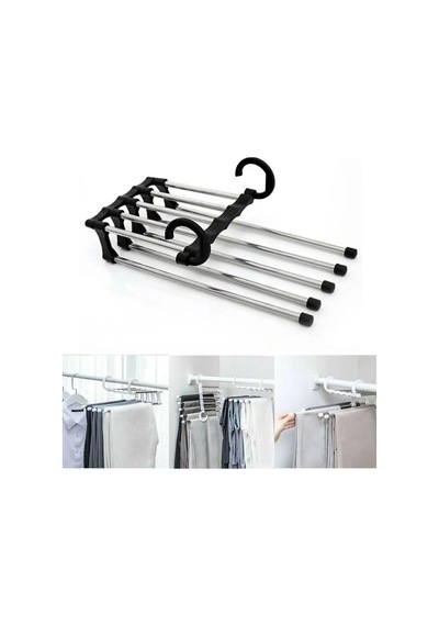 5 Katlı Hareketli Pantolon Askısı Dolap İçi Askılık Yer Kaplamayan Askı Metal Siyah Tr Diğer