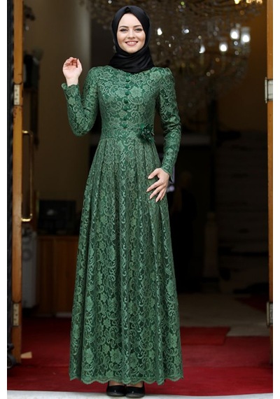 İbrahim Burak Etiler Collection Ahunisa Henna Abiye Haki 5646
