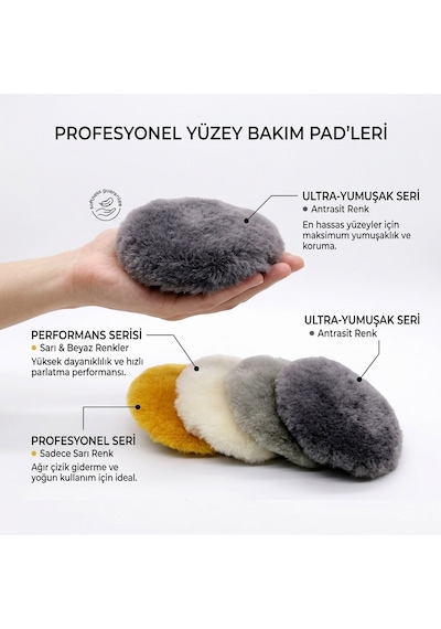 Performans Seri %100 Doğal Kuzu Postu Polisaj Keçesi 115 Mm Sarı
