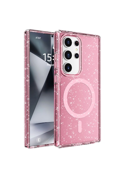 Samsung Galaxy Uyumlu S25 Ultra Kılıf Magsafe Destekli Ve Renkli Simli Sert Şeffaf Tpu Silikon Kapak Royal Case/allstar Pembe
