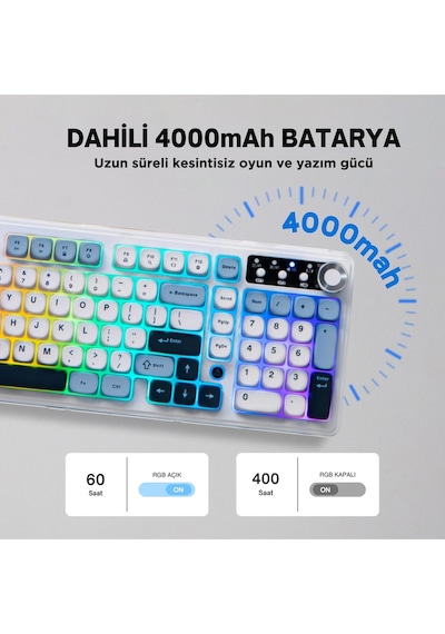 Af98 Plus Membran Oyuncu Klavyesi-4000 Mah Batarya-bluetooth 5.0/2.4g/usb-c, Rgb