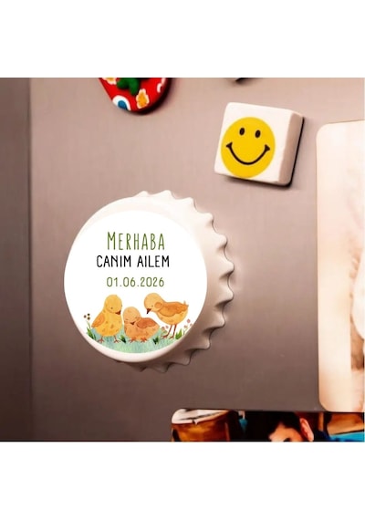 Kişiye Özel İsimli Ve Tarihli Magnet - Bebek Anısı, Doğum Günü Hediyelik Gazoz Kapağı Magnet