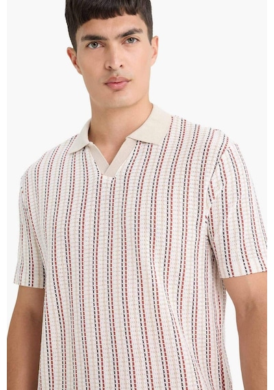 Defacto Regular Fit Polo Yaka Çizgili Kısa Kollu Tişört F1858ax25aubg766 Bej