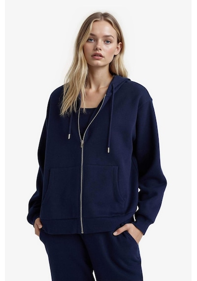 Defacto Relax Fit Kapüşonlu Basic Düz Kalın Fermuarlı Sweatshirt C1809ax25aunv251 Lacivert