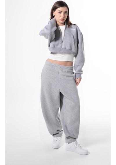 Flaw Nakışlı Zip Crop-28838 Gri Melanj