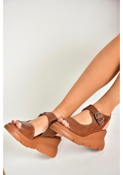 Fox Shoes U312252209 Taba Kalın Tabanlı Kadın Sandalet Taba-suni Deri Taba