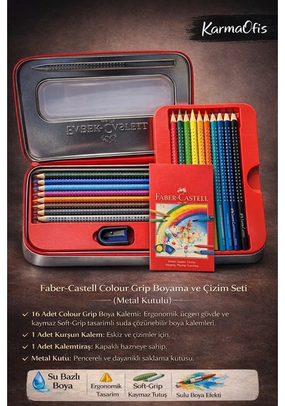 Faber-castell Colour Metal Kutulu Boyama Seti 16 Renk Soft Suda Çözünür Kalem