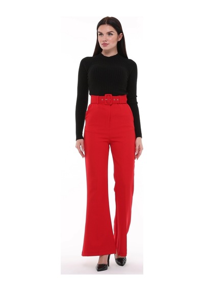 Cedy Kadın İspanyol Paça, Yüksek Bel, Kemerli Pantolon, Oversize Kesim, C3004 Yeşil 001