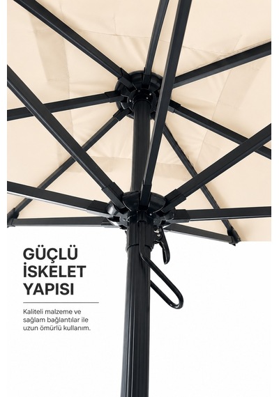 Alubrella Kare Krem 200x200 Cm, 8 Telli Güneş Şemsiyesi Antrasit