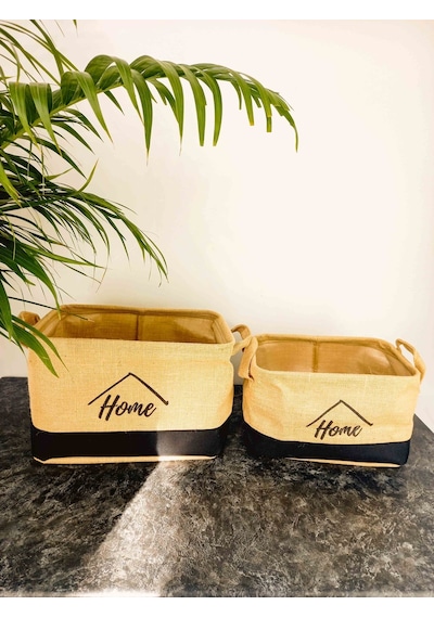 Bitki Tasarımı Home Jüt Hasır Ev Düzenleyici Mutfak Banyo Salon Sepeti Katlanır Sıvı Korumalı İkili Set B-O